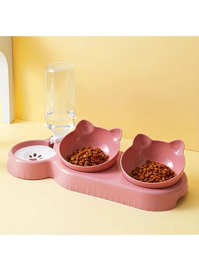 Deep Blue 3 In 1 Tilted Cat Bowl With Gravity Water Dispenser For Neck Protection - Image 2